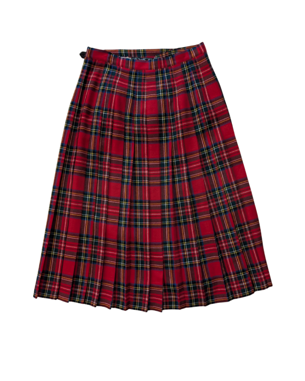Scottish Wool Red Plaid Skirt // Size 14