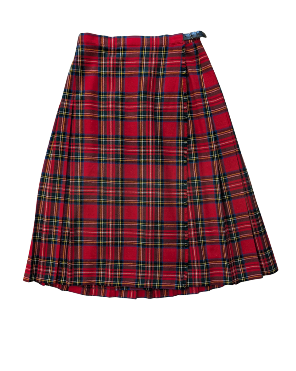 Scottish Wool Red Plaid Skirt // Size 14