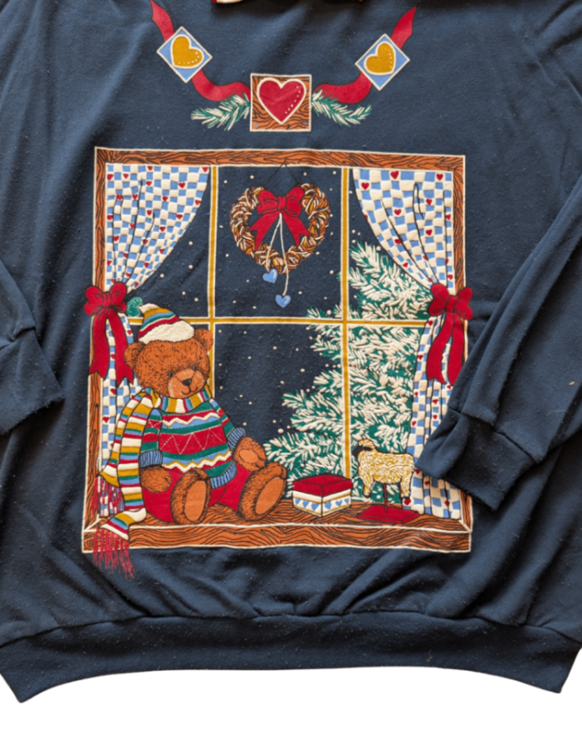Vintage Navy Christmas Teddy Bear Sweater