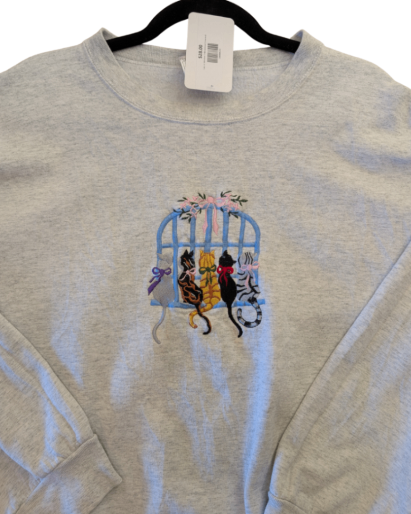 Cats in Window Embroidered Crewneck