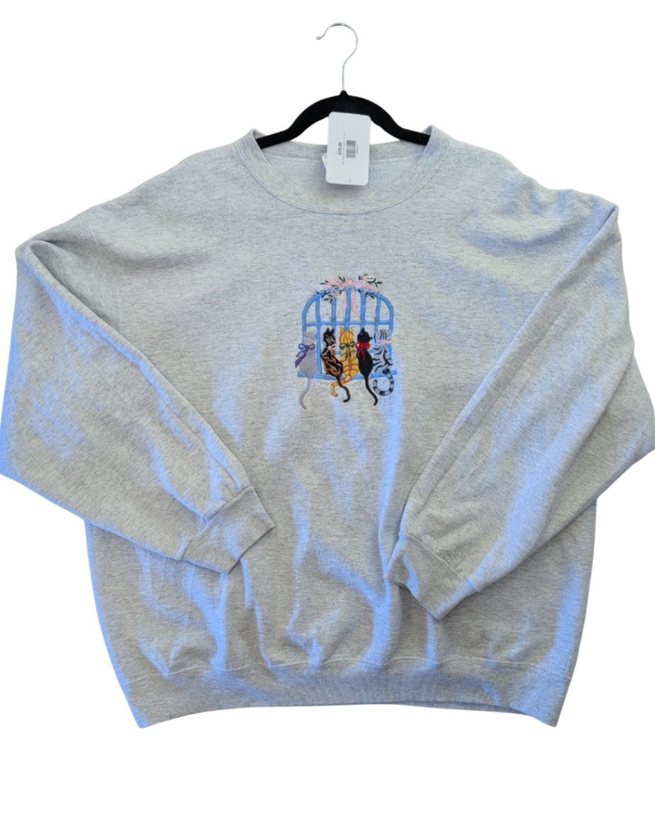 Cats in Window Embroidered Crewneck
