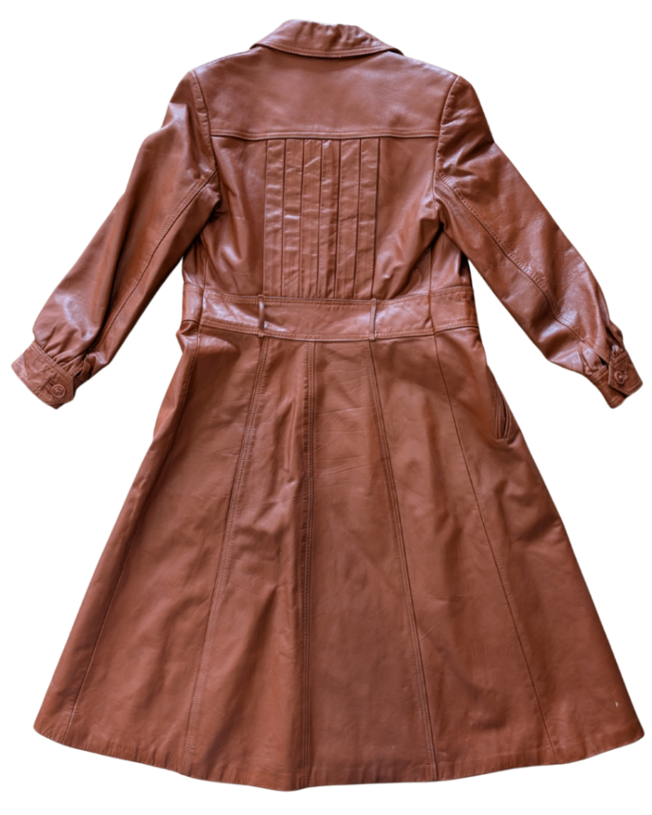 Rust Orange Leather Trench Coat