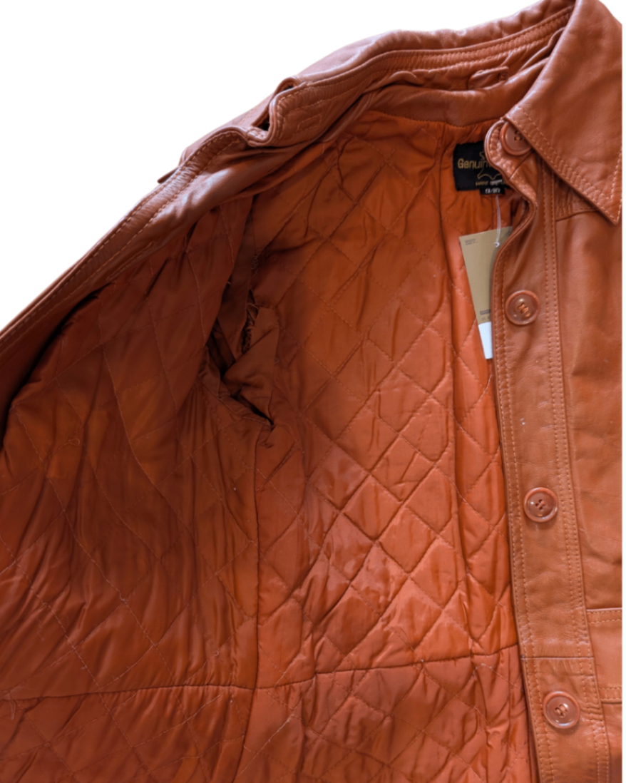 Rust Orange Leather Trench Coat