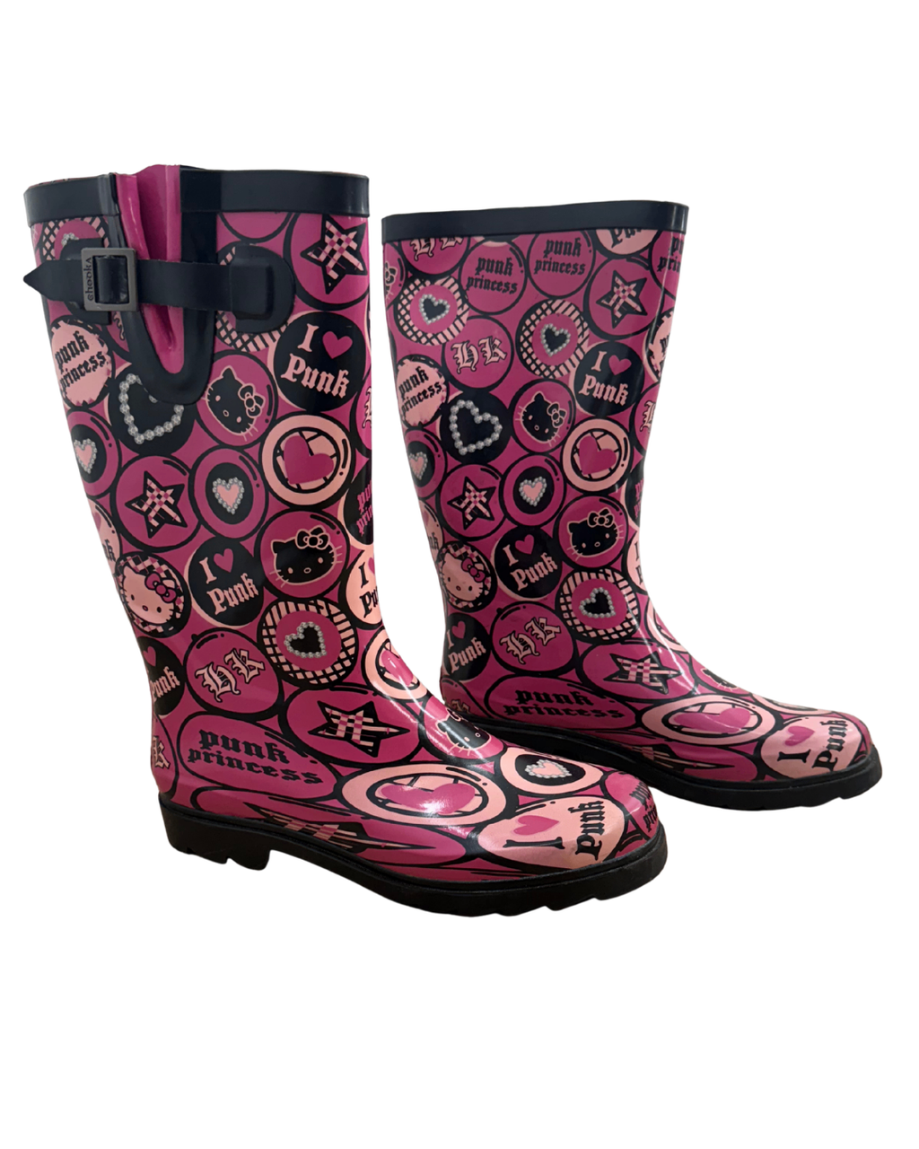 Chooka Boots 8 Pink with black, white, and purple accents