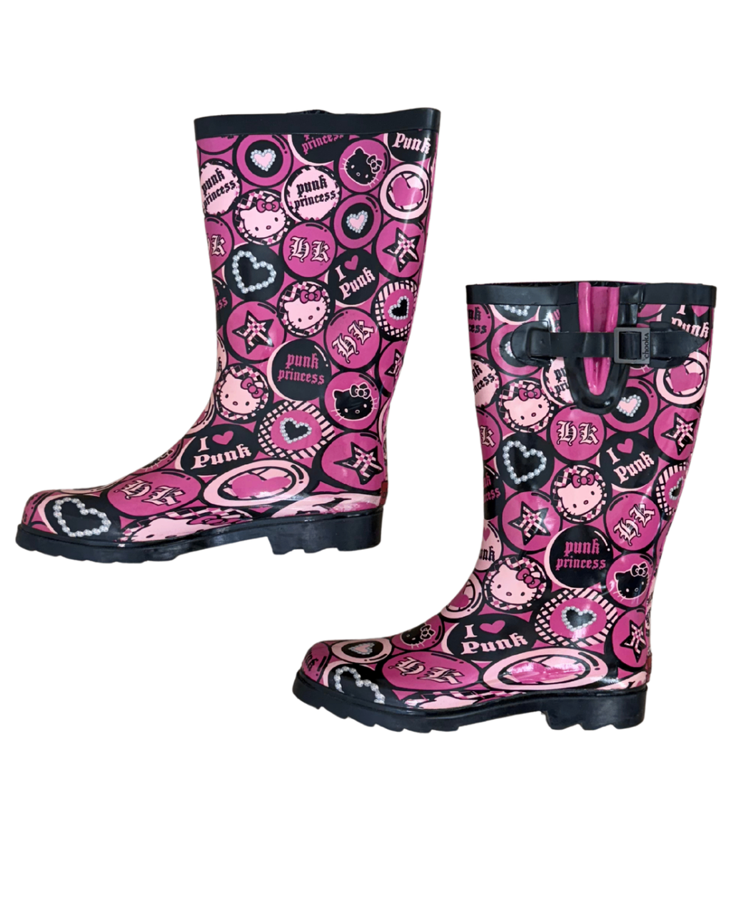 Chooka Boots 8 Pink with black, white, and purple accents