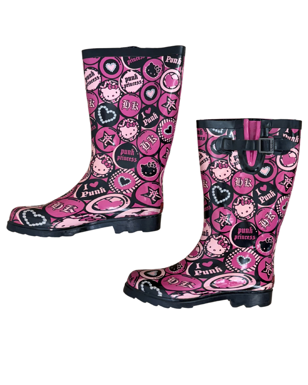 Chooka Boots 8 Pink with black, white, and purple accents