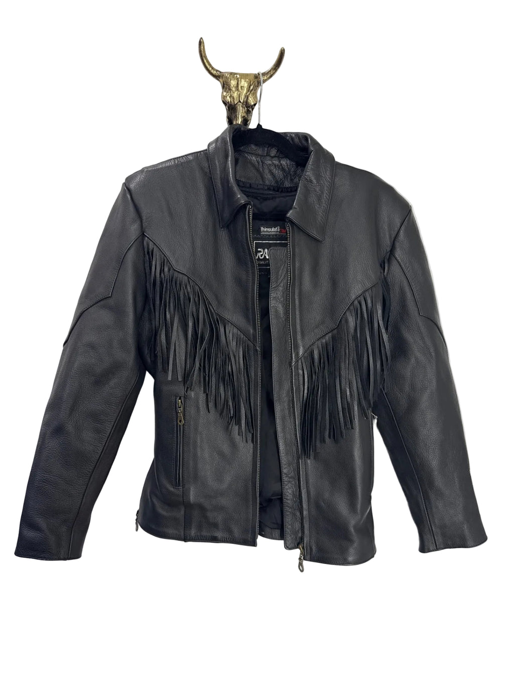 Fringe Leather Jacket Medium Black