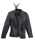 Fringe Leather Jacket Medium Black