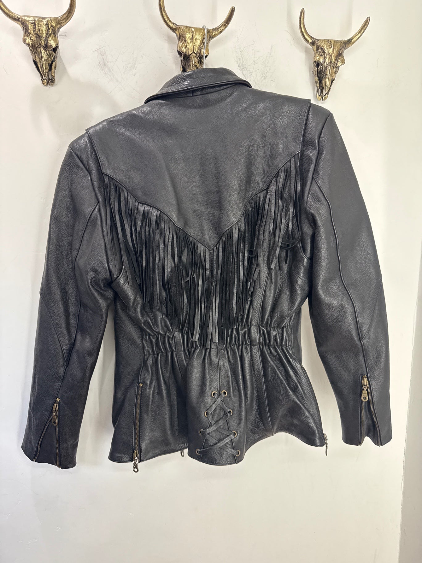 Fringe Leather Jacket Medium Black