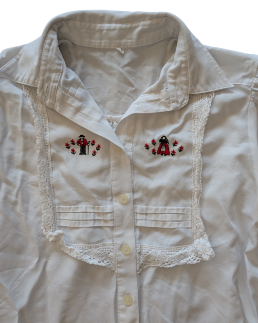 Vintage Embroidered White Button Down - L 
