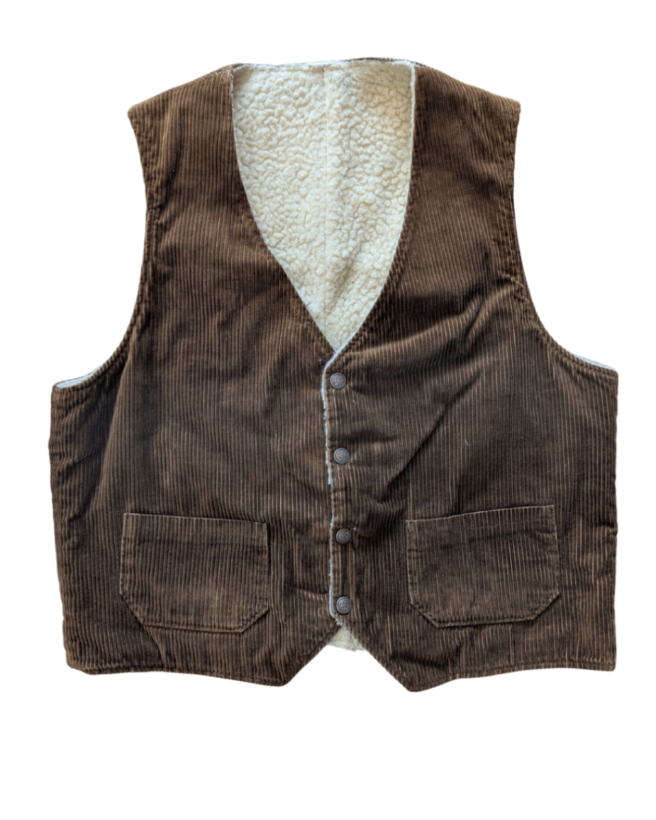 80's Sherpa Lined Corduroy Vest - Medium