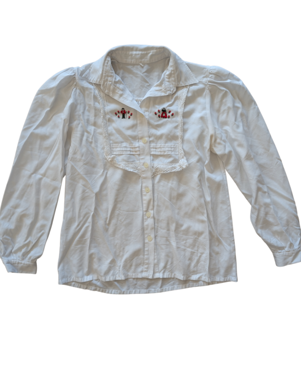 Vintage Embroidered White Button Down - L 
