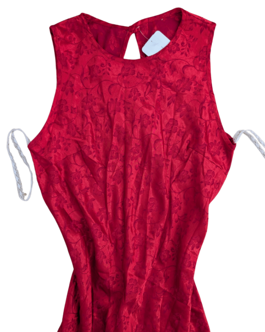 Vintage Red Floral Slip Dress - 13/14