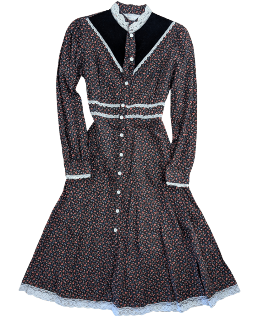 Vintage JcPenney Black Cottage Dress - XS