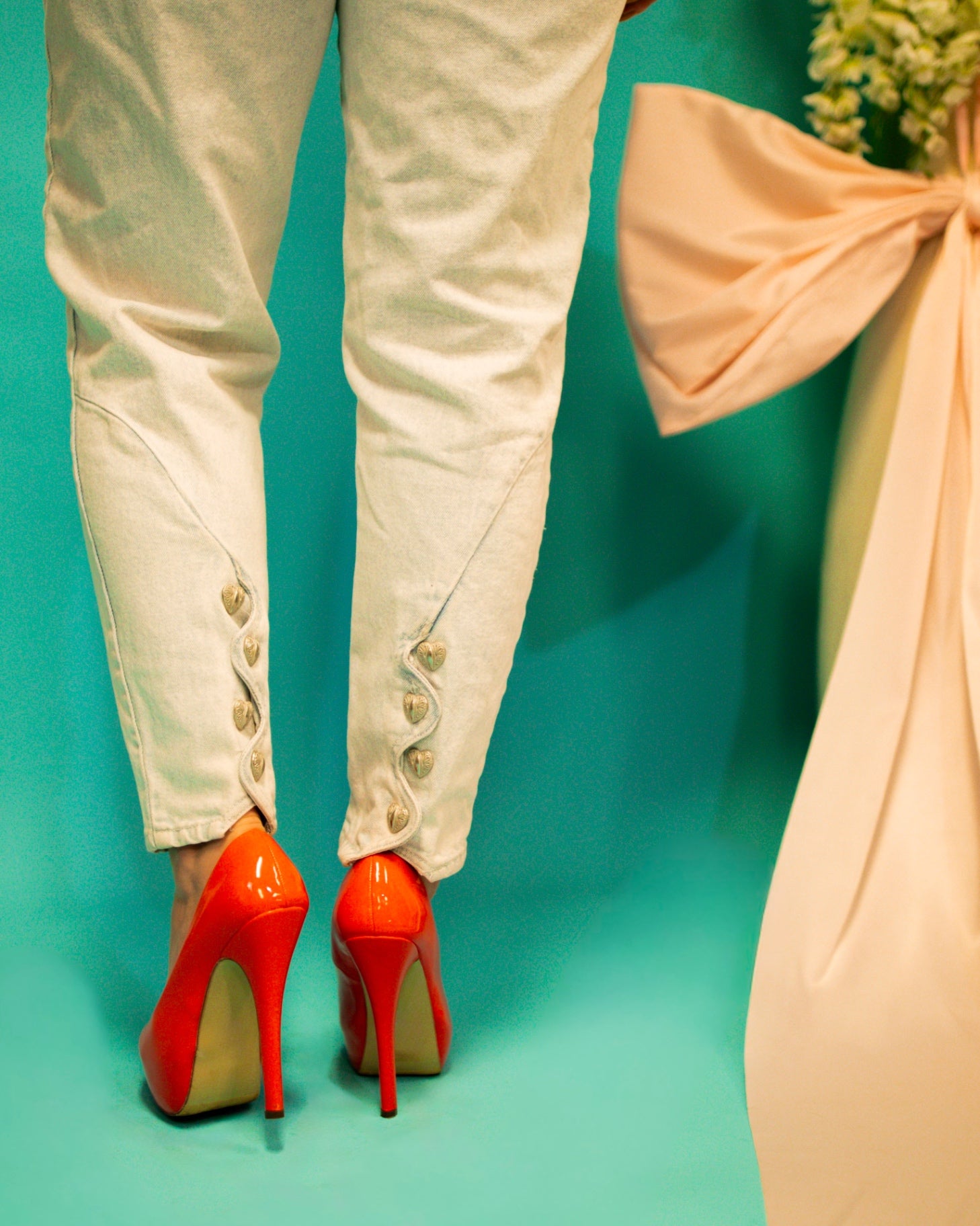 Heart Button Snap Denim Jeans Lightwash 17/18