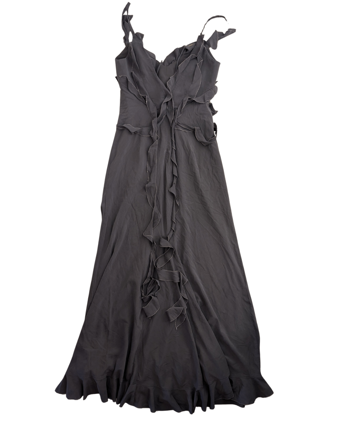 Chocolate Brown Silk Ruffle Dress 10