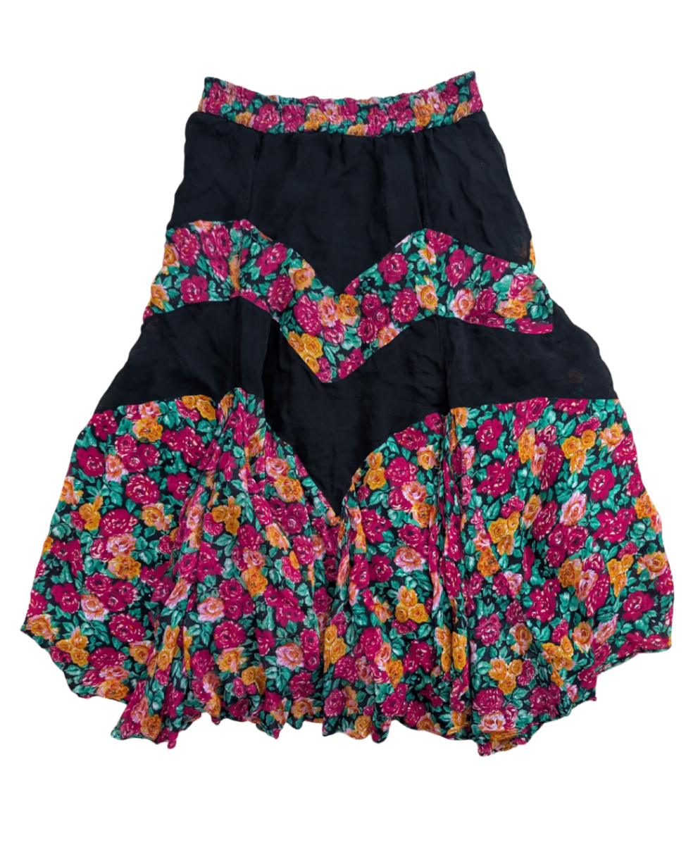 Skirt Black with multicolored floral print Large