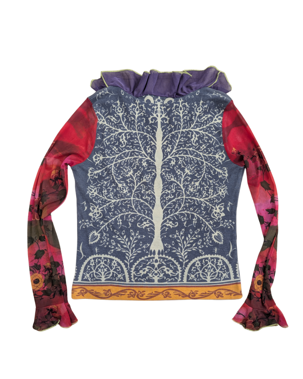 Purple Ruffle Neck Long Sleeve Top Large