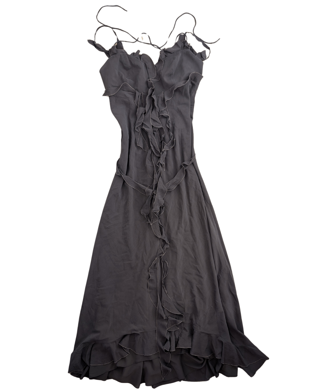 Chocolate Brown Silk Ruffle Dress 10