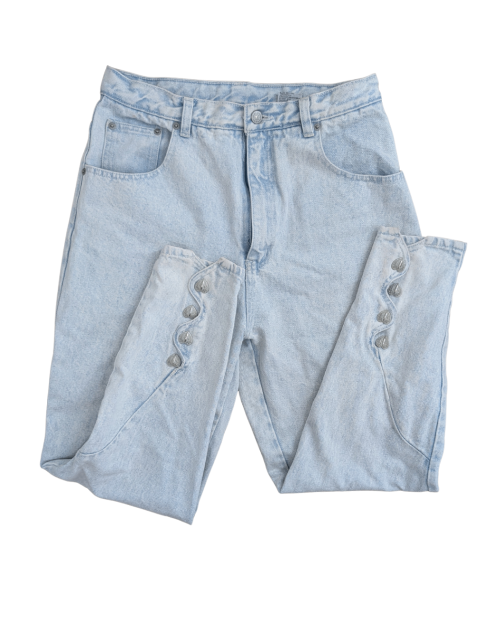 Heart Button Snap Denim Jeans Lightwash 17/18