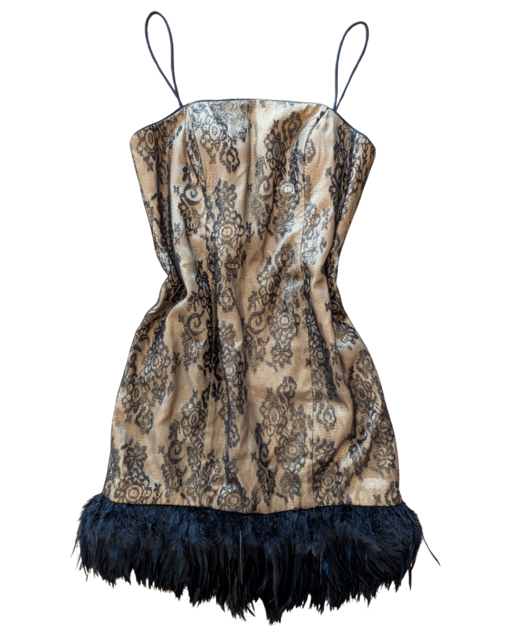 80's Gold/Black Feather Cocktail Dress - 12