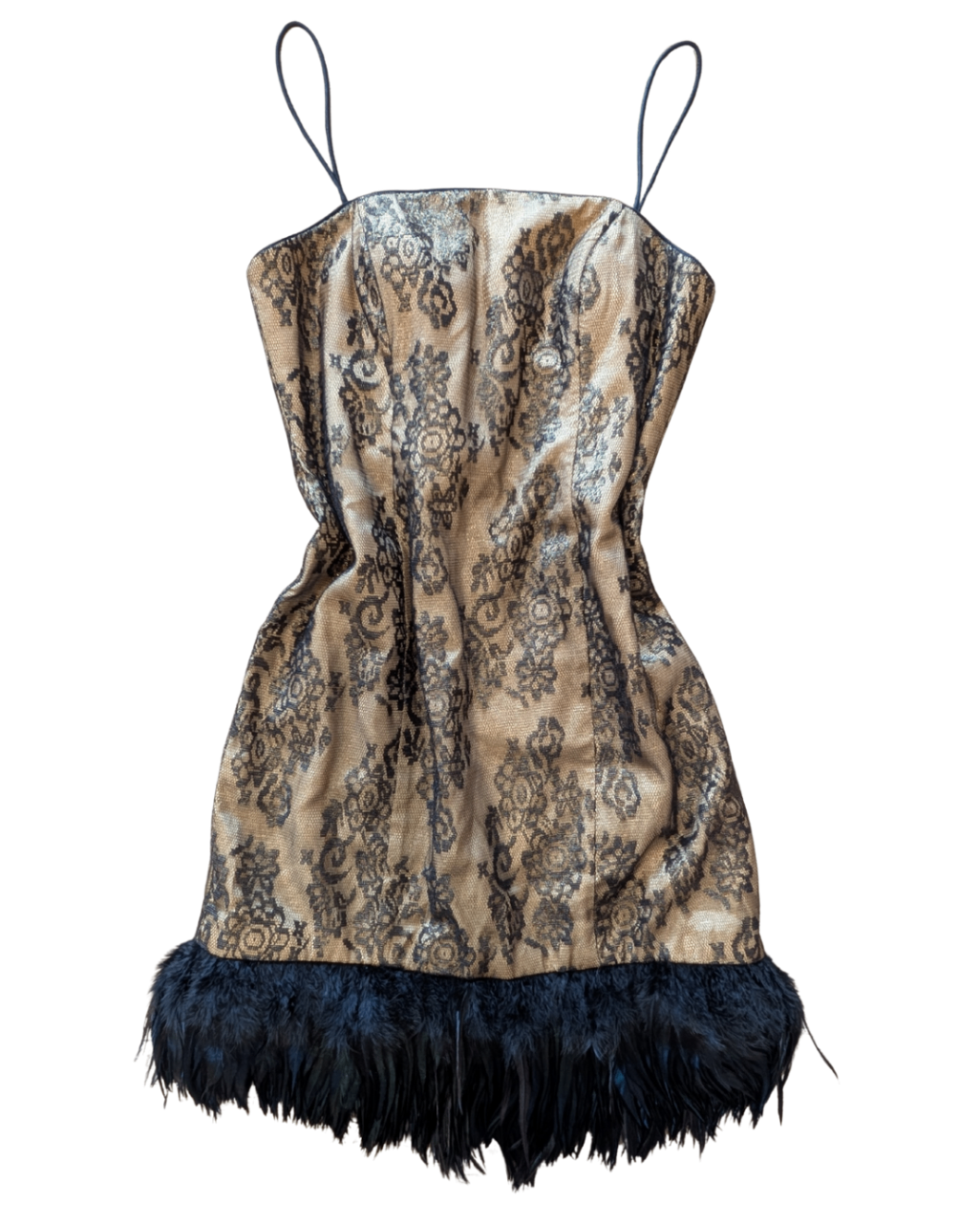 80's Gold/Black Feather Cocktail Dress - 12