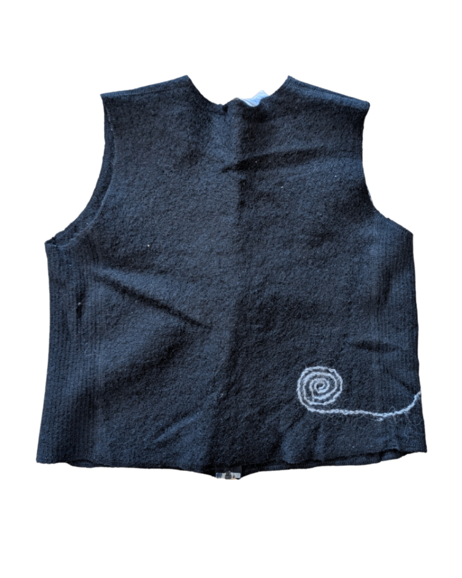 Vintage Wool Cat Zip Up Vest - L