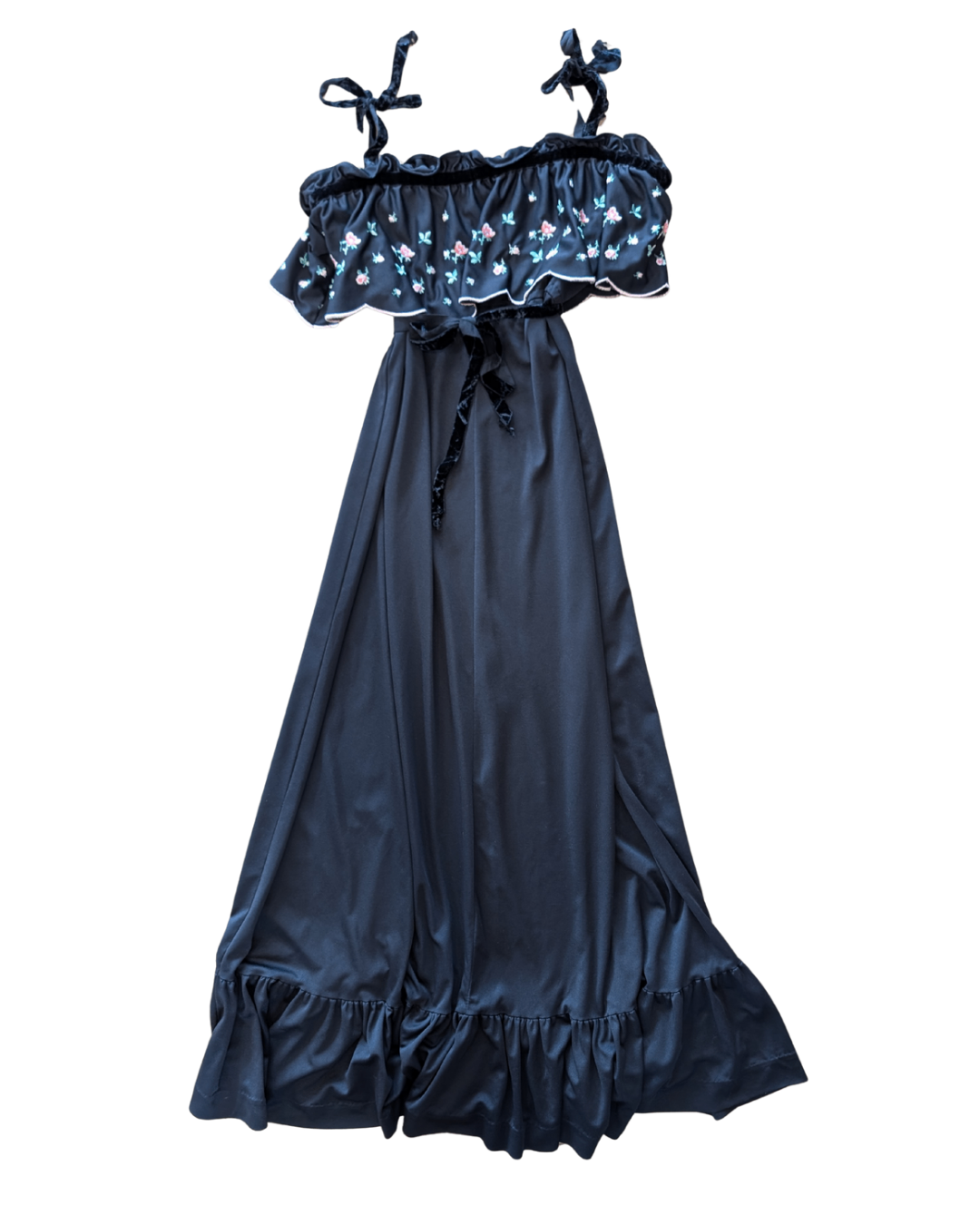 Black Floral Dress with Velvet Details