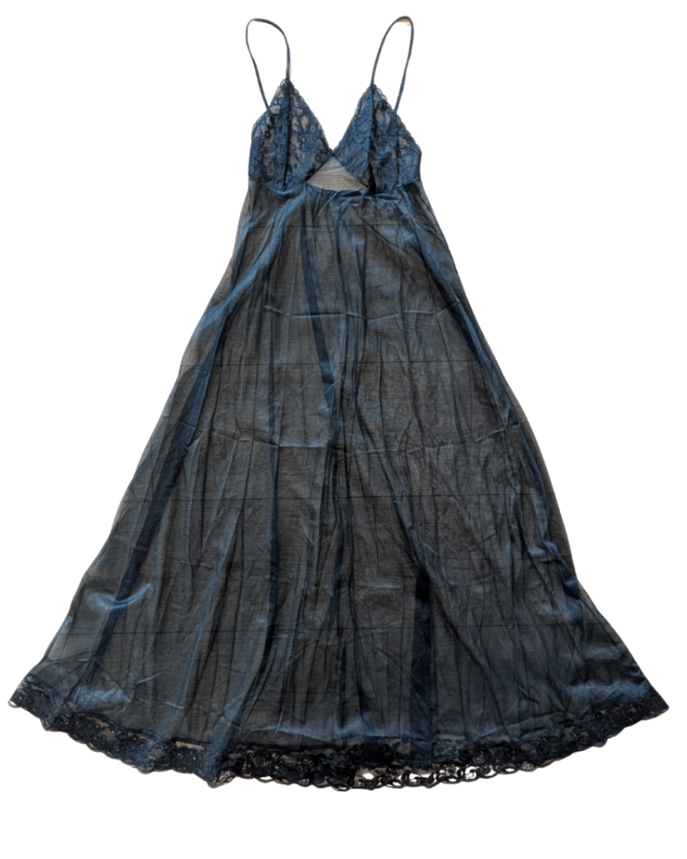 Black Sheer Lace Slip Dress - M/L