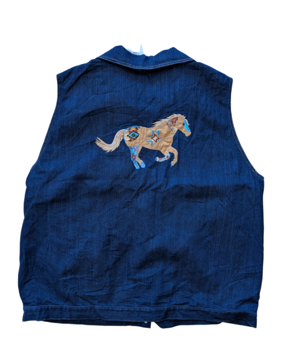 Horse/Feather Denim Vest - XL