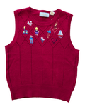Vintage Red Knit Embroidered Vest - L
