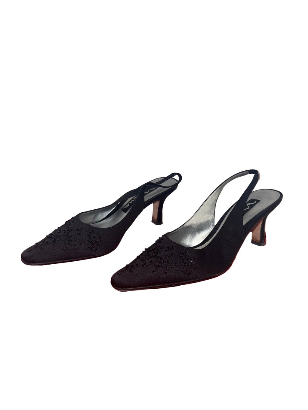 Black Beaded Kitten Heels - 7.5