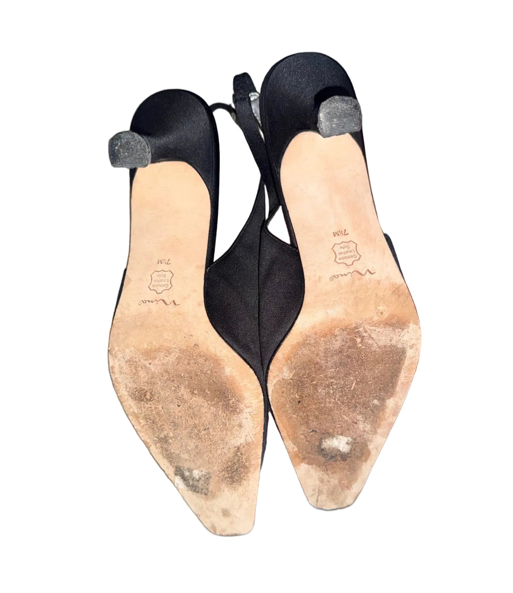 Black Beaded Kitten Heels - 7.5