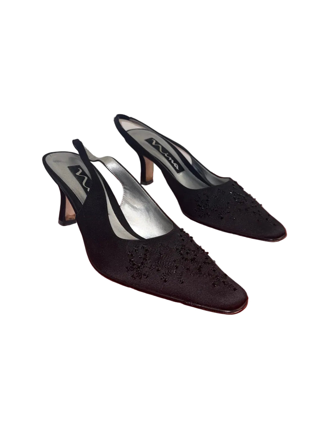 Black Beaded Kitten Heels - 7.5