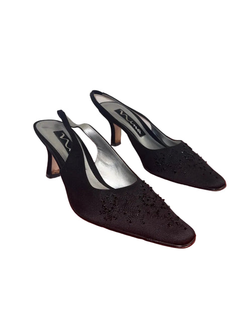 Black Beaded Kitten Heels - 7.5