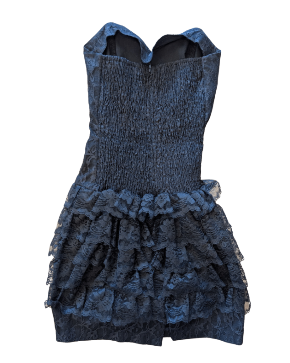 Vintage Black Lace Strapless Dress - M
