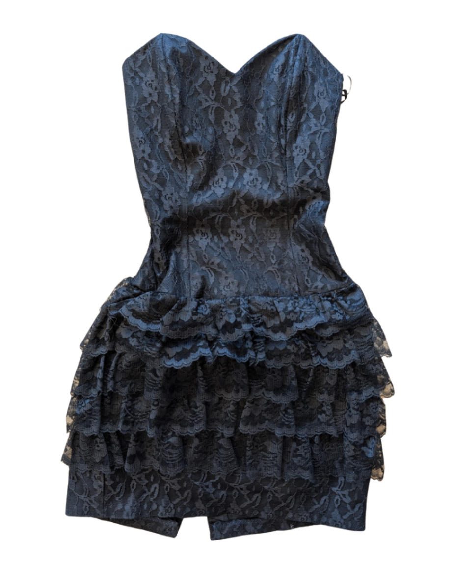 Vintage Black Lace Strapless Dress - M