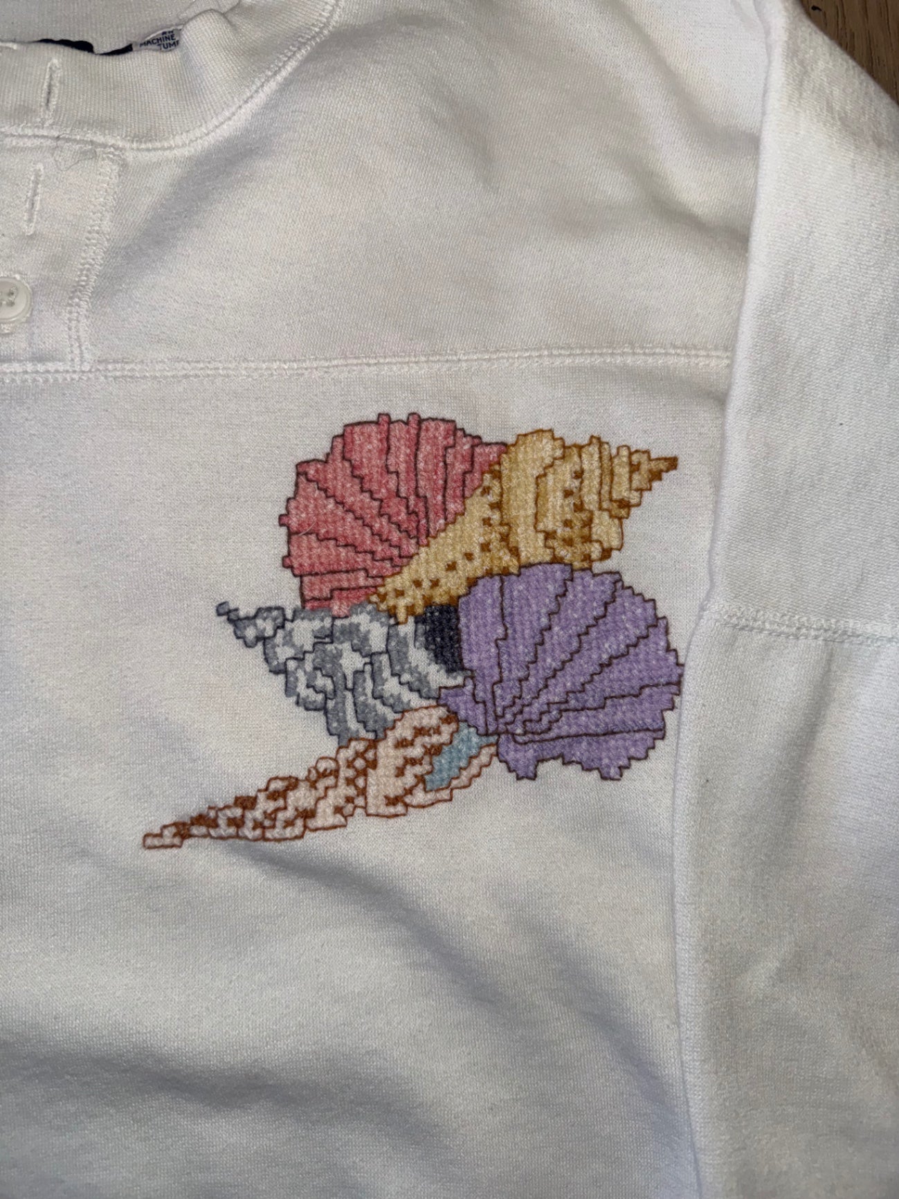 Seashell Hand Stitched Sweater White - S