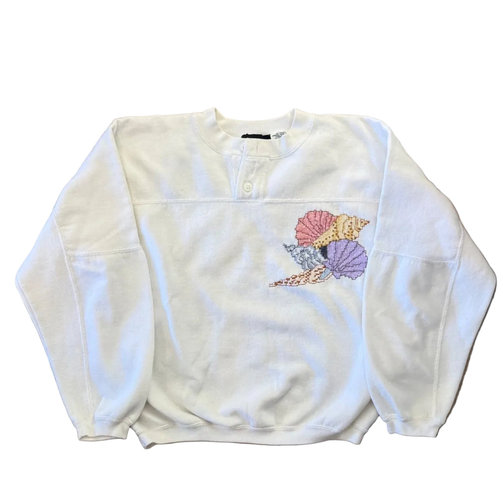 Seashell Hand Stitched Sweater White - S