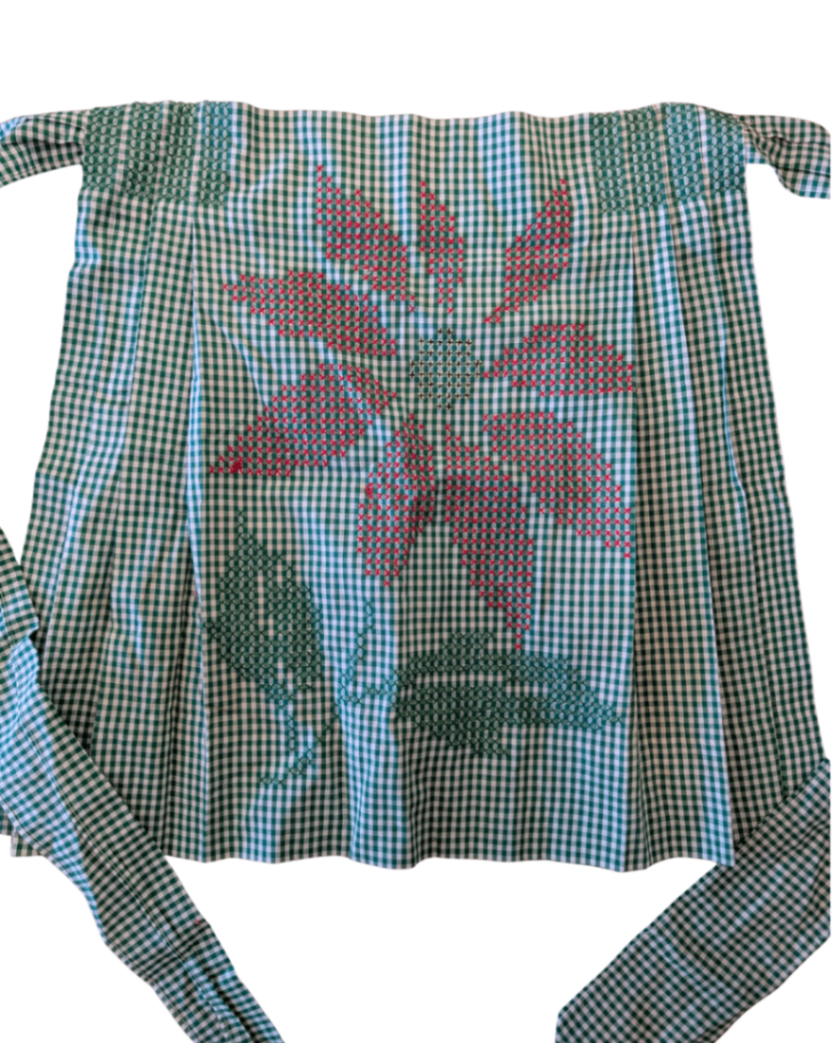 Green Cross Stitch Flower Apron