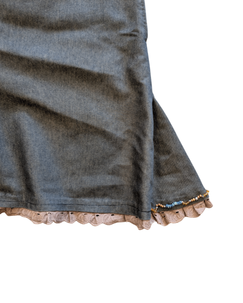 Beaded Ruffle Brown Skirt - 28-29"W