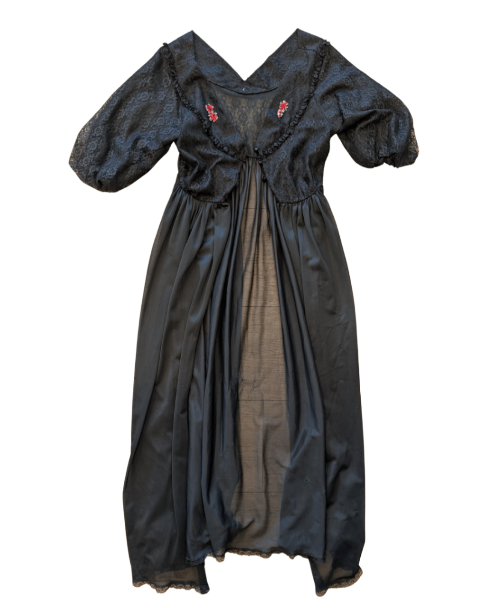 Black Lace Slip and Robe Set (M)