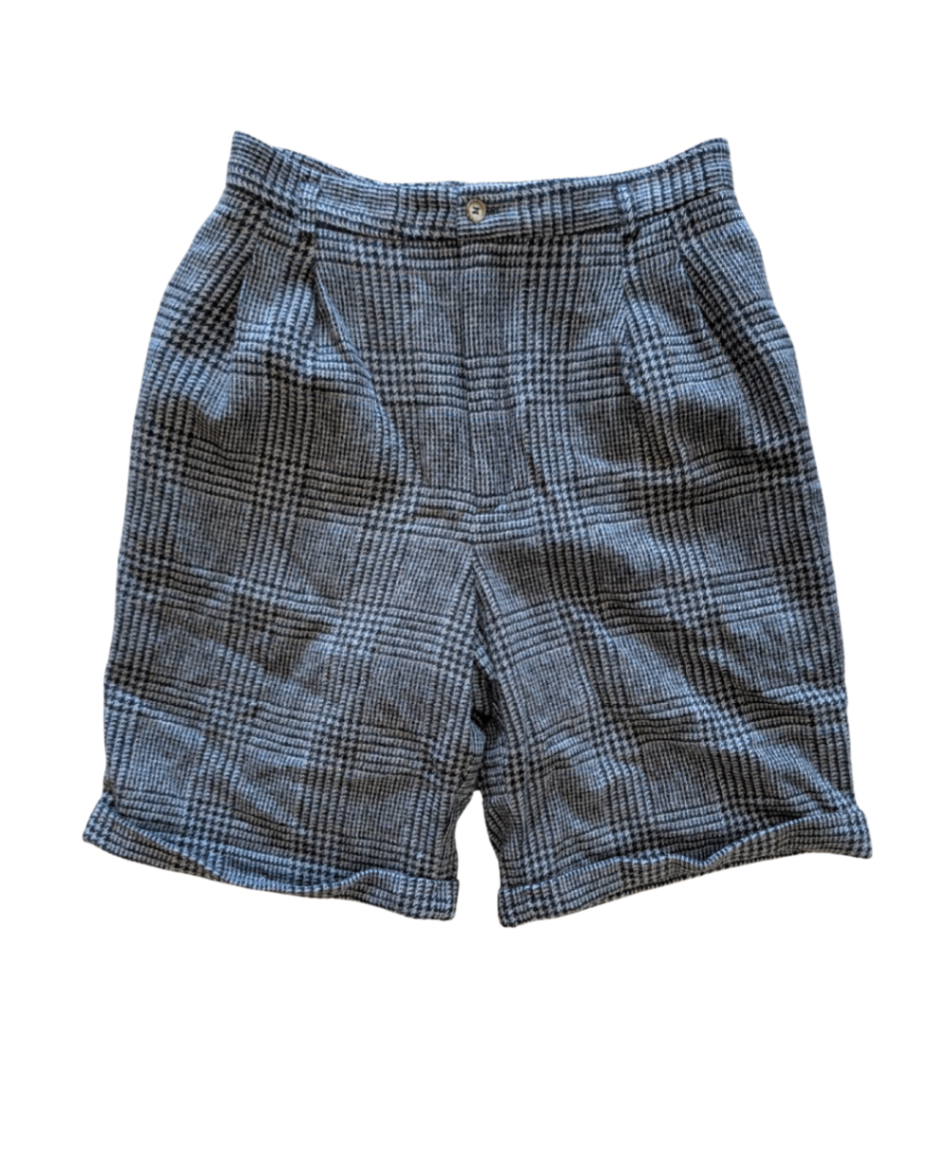 Wool Grey Plaid Shorts - (12) (30"W, 14"R)