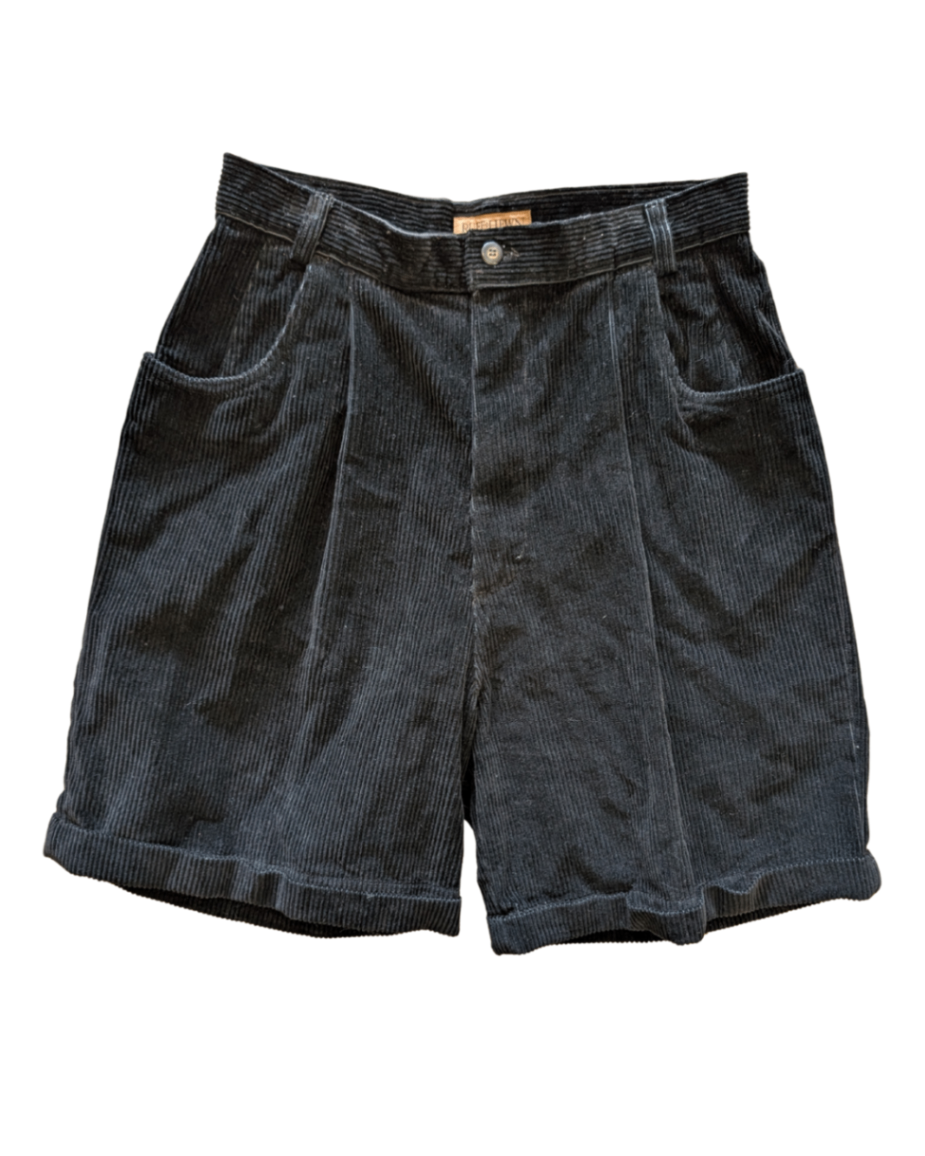 Cotton Black Ribbed Shorts (12) (30"W, 14"R)