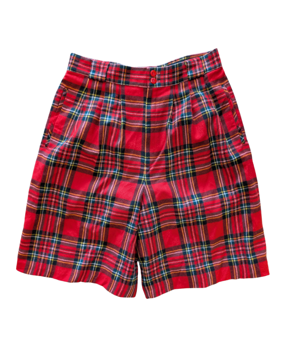 Wool Red Plaid Shorts (12) (30"W)