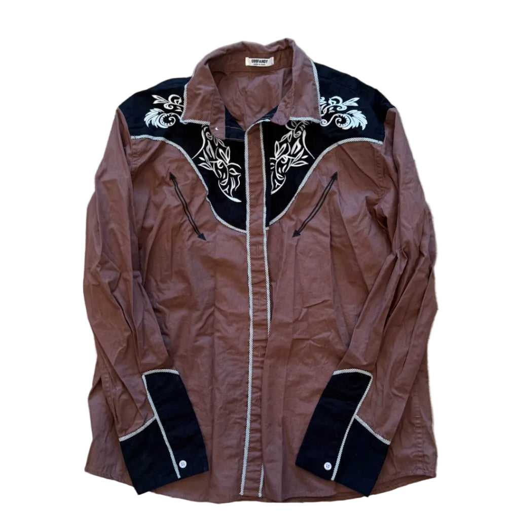 Brown Western Button Up — L