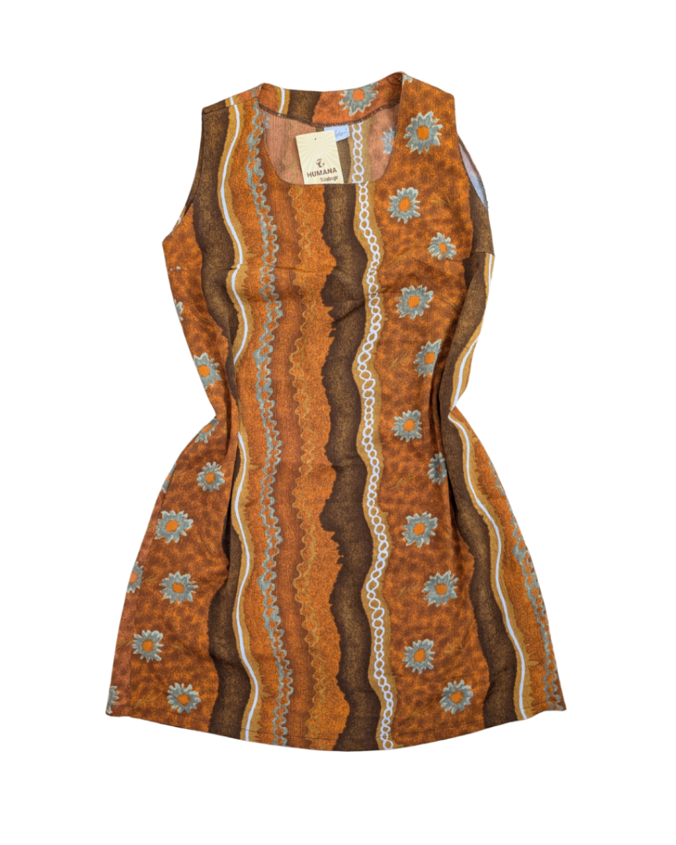 Vintage Burnt Orange Flower Dress (L)