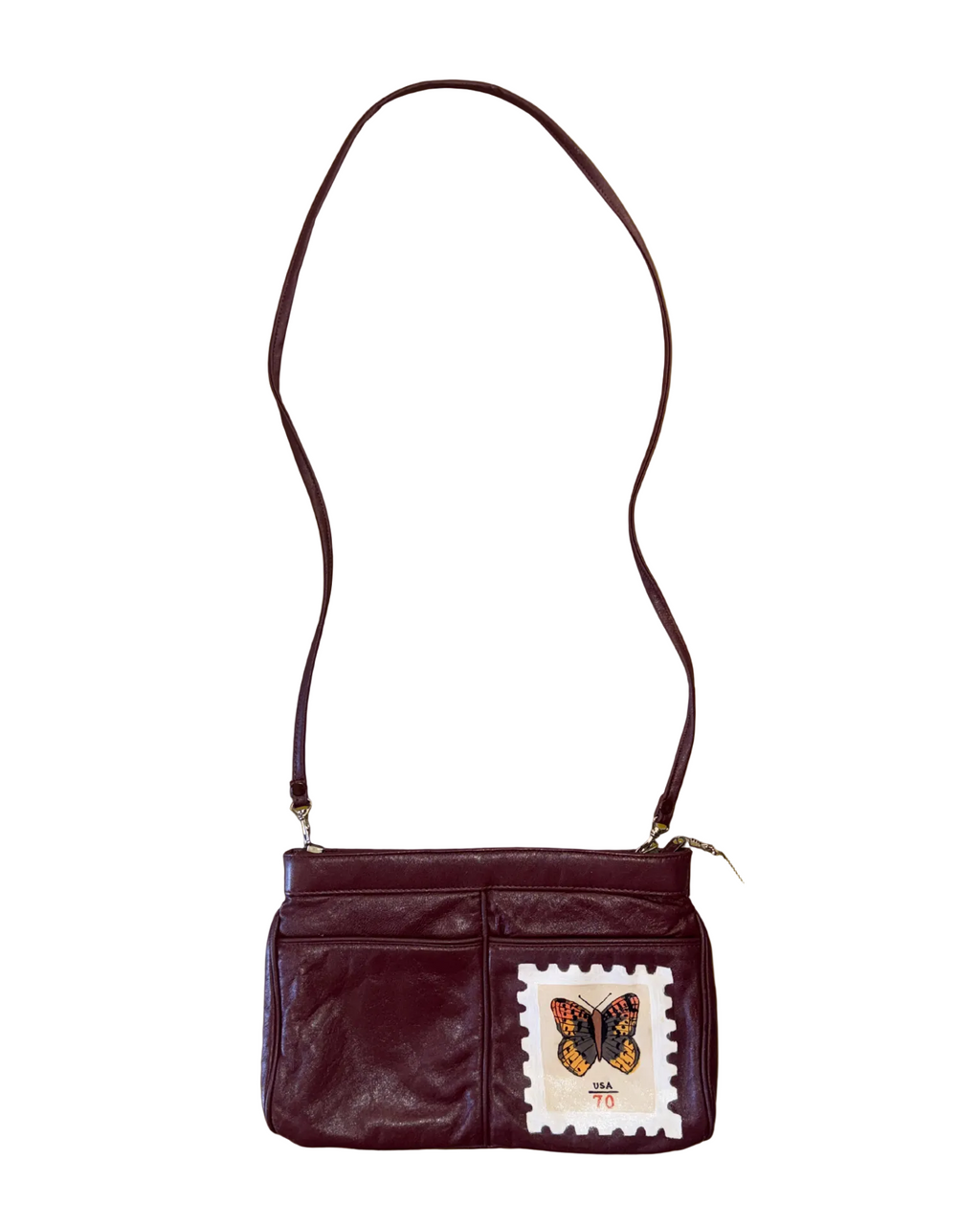 Hand Painted Butterfly Stamp on Burgundy Bag