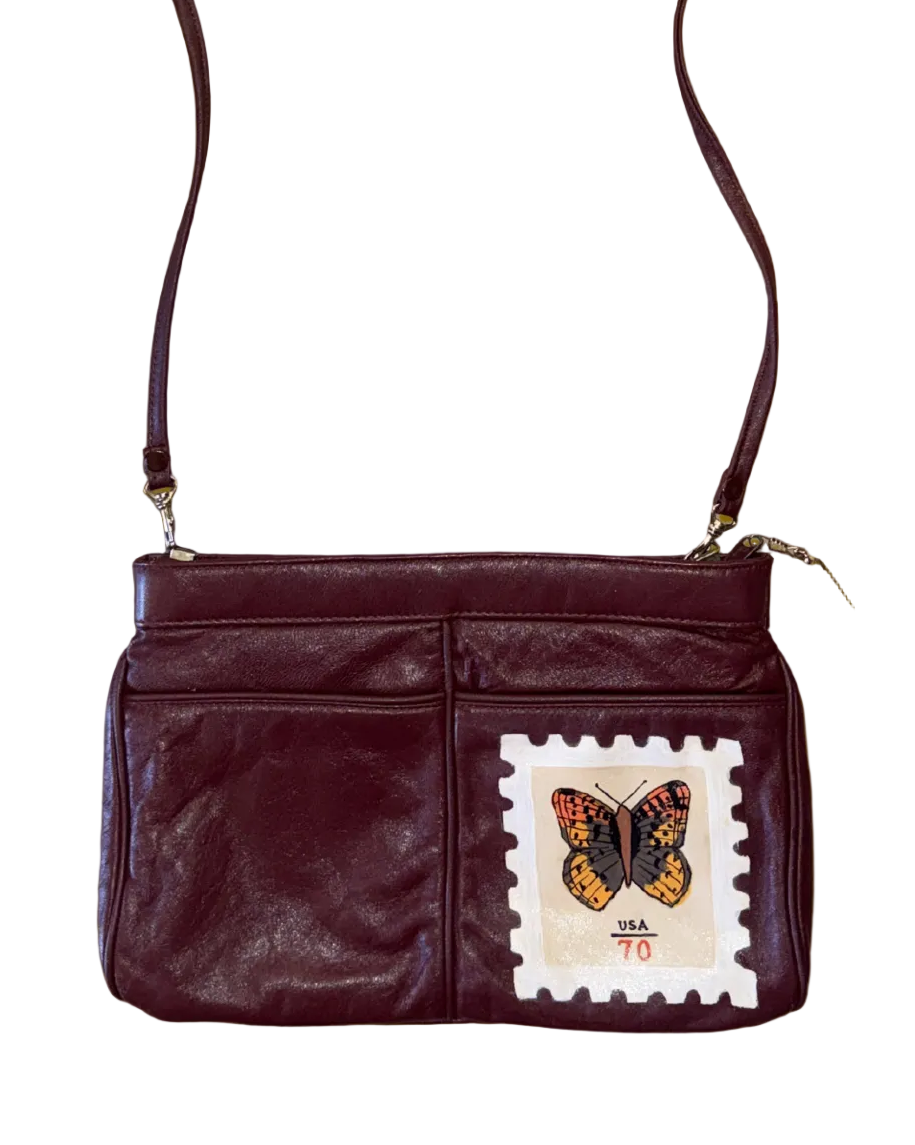 Hand Painted Butterfly Stamp on Burgundy Bag
