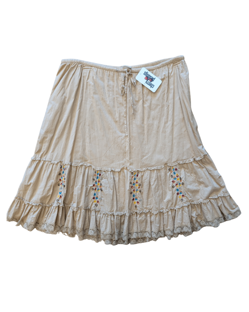 100% Cotton Tan Embroidered Skirt - 14/16